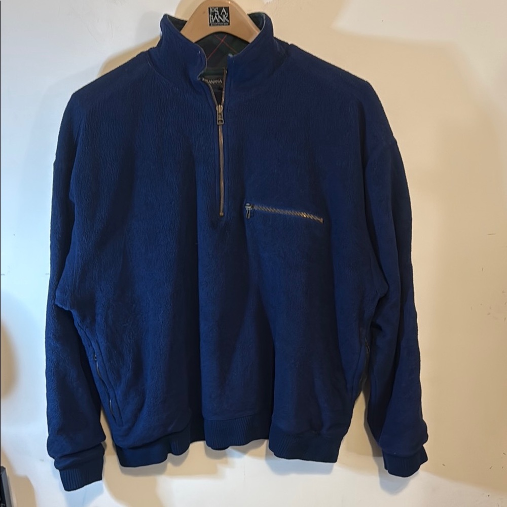 VTG Banana republic Blue flannel-lined Zip Up Sweater‎ w/ Stand-Up Collar